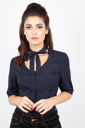 Alex Polka Dot Blouse-Voodoo Vixen-Dark Fashion Clothing