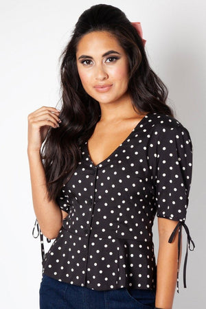 Alice Polka Dot Peplum Blouse-Voodoo Vixen-Dark Fashion Clothing