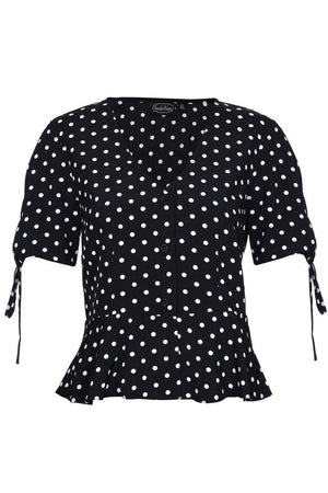 Alice Polka Dot Peplum Blouse-Voodoo Vixen-Dark Fashion Clothing