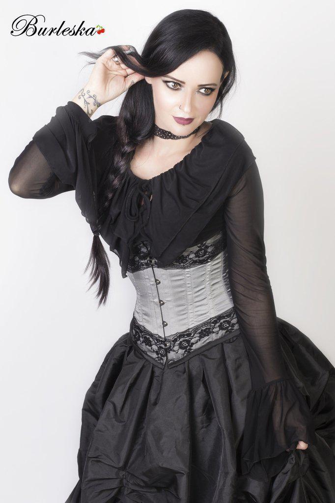 Amanda Underbust Steel Boned Corset In Taffeta With Black Lace Details-Burleska-Dark Fashion Clothing