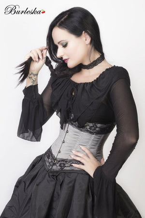 Amanda Underbust Steel Boned Corset In Taffeta With Black Lace Details-Burleska-Dark Fashion Clothing