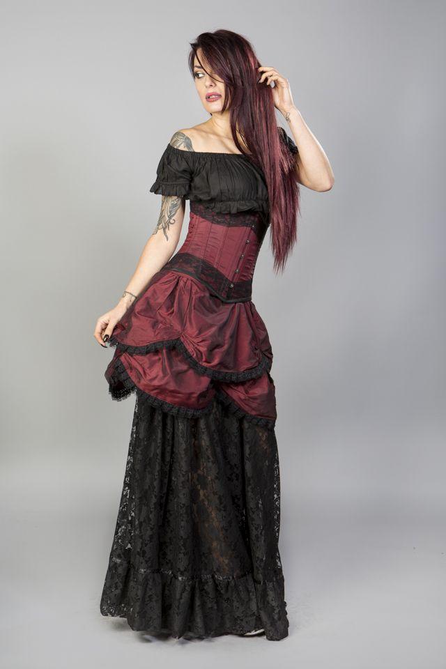 Amanda Underbust Steel Boned Corset In Taffeta With Black Lace Details-Burleska-Dark Fashion Clothing