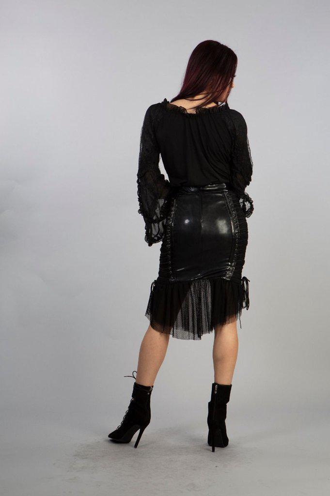 Annabelle Black Cotton Gothic Top With Long Spider Hosiery Sleeves-Burleska-Dark Fashion Clothing