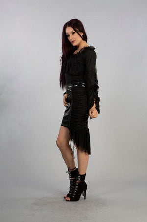 Annabelle Black Cotton Gothic Top With Long Spider Hosiery Sleeves-Burleska-Dark Fashion Clothing