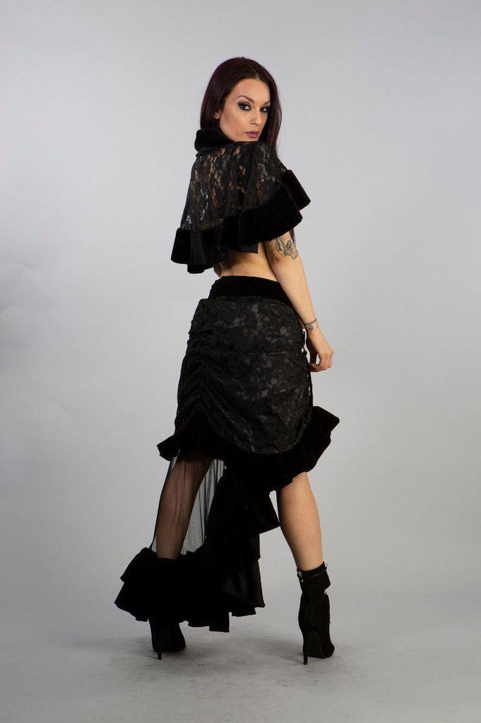 Annabelle Skirt In Black Velvet Flock-Burleska-Dark Fashion Clothing