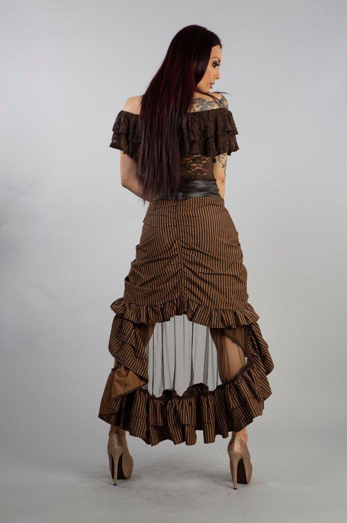 Annabelle Skirt In Brown Stripe Cotton And Coffee Matt-Burleska-Dark Fashion Clothing