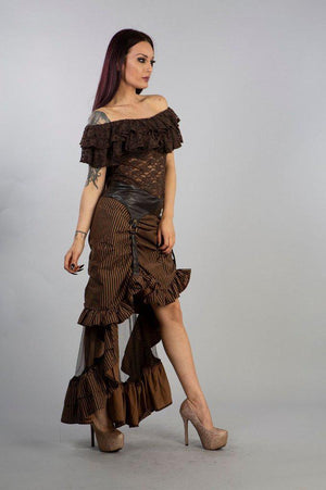 Annabelle Skirt In Brown Stripe Cotton And Coffee Matt-Burleska-Dark Fashion Clothing