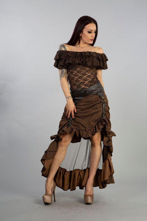 Annabelle Skirt In Brown Stripe Cotton And Coffee Matt-Burleska-Dark Fashion Clothing