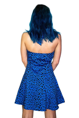 Aqua Leopard Blue Mini Dress - Jessica-Dr Faust-Dark Fashion Clothing
