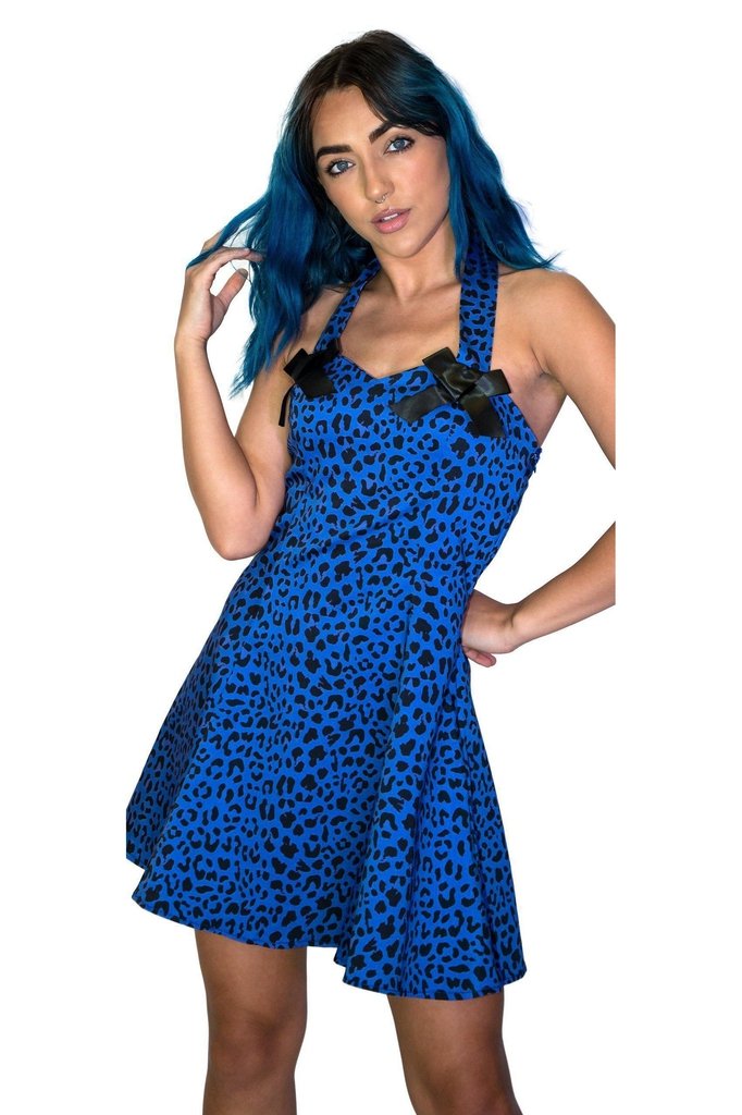 Aqua Leopard Blue Mini Dress - Jessica-Dr Faust-Dark Fashion Clothing