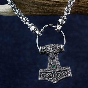 Asgard Green Skane Hammer Pendant on Dragon Chain-Asgard-Dark Fashion Clothing