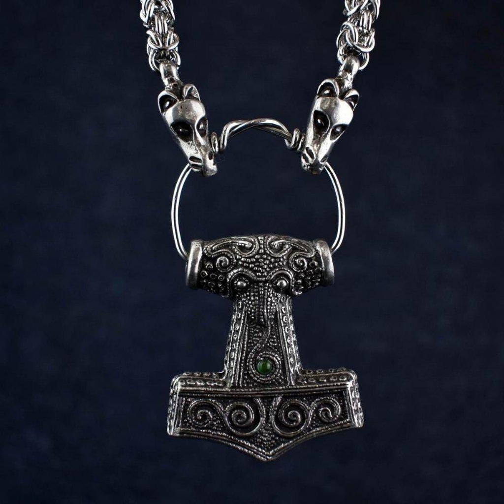 Asgard Green Skane Hammer Pendant on Dragon Chain-Asgard-Dark Fashion Clothing