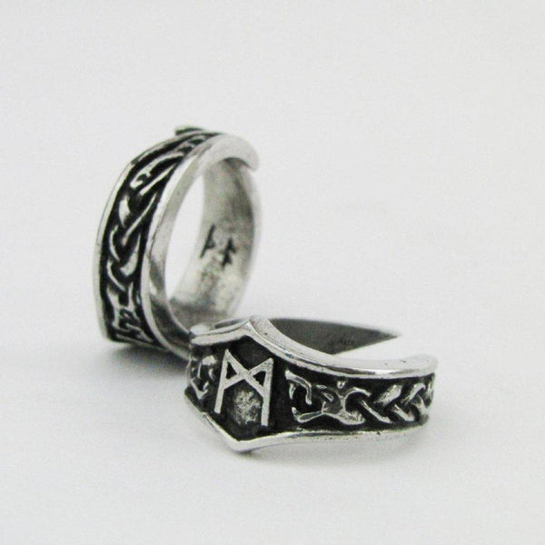 Mannaz Letter M Rune Ring - Adjustable - Dark Fashion Clothing