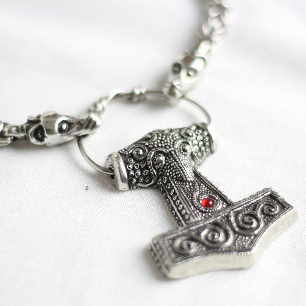 Asgard Red Skane Hammer Pendant on Dragon Chain-Asgard-Dark Fashion Clothing