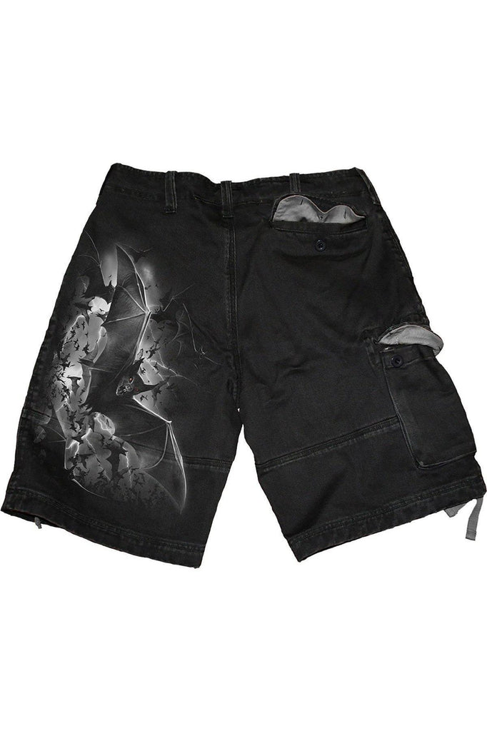 Bat Curse - Vintage Cargo Shorts Black-Spiral-Dark Fashion Clothing
