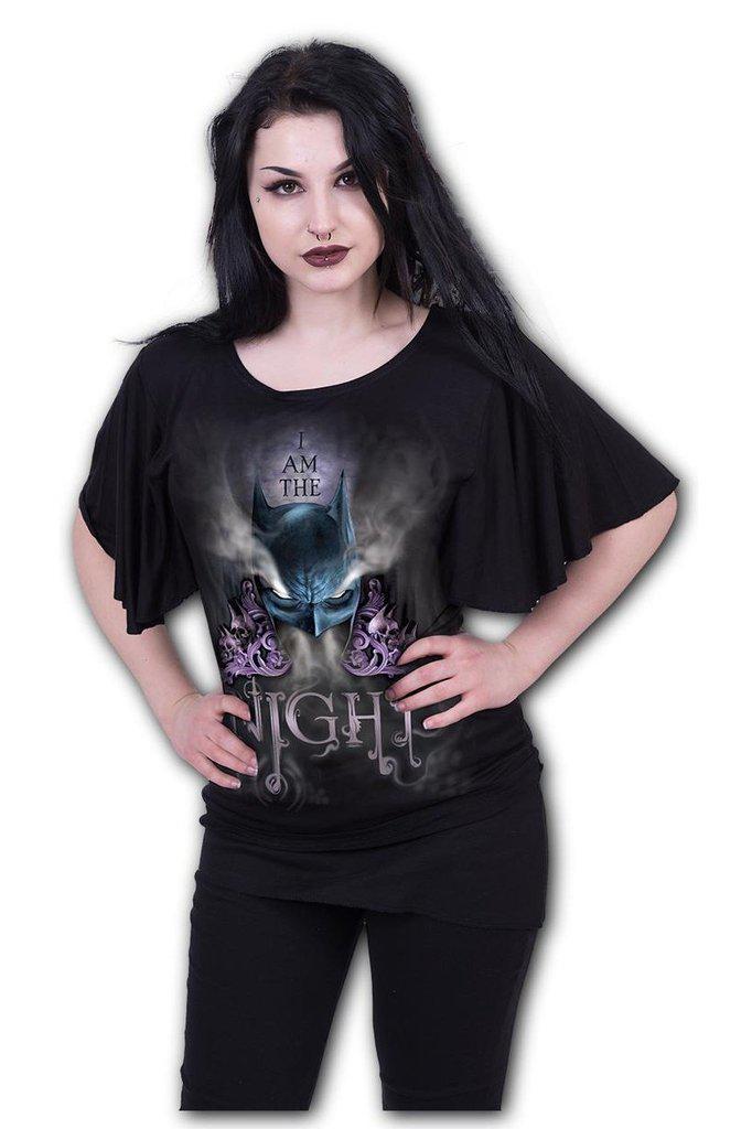 Batman - I Am The Night - Boat Neck Bat Sleeve Top Black-Spiral-Dark Fashion Clothing