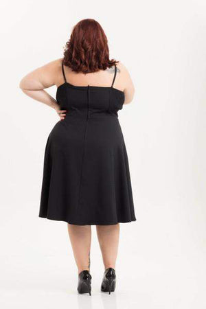 Bee Black Flared Dress Plus Size-Voodoo Vixen-Dark Fashion Clothing