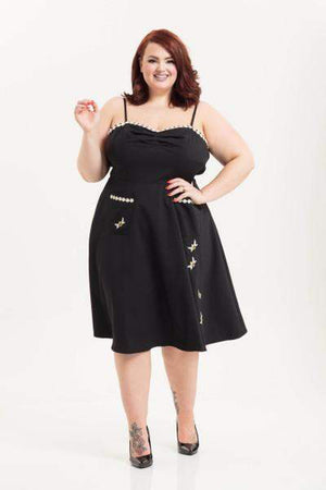 Bee Black Flared Dress Plus Size-Voodoo Vixen-Dark Fashion Clothing