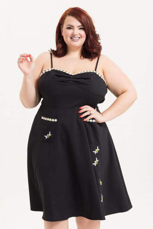 Bee Black Flared Dress Plus Size-Voodoo Vixen-Dark Fashion Clothing