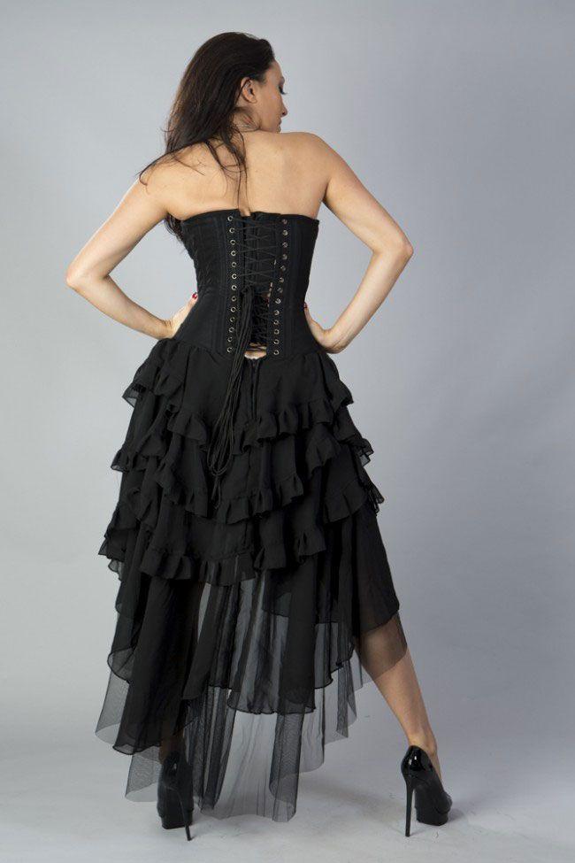 Beverly Prom Corset Dress In Black Chiffon-Burleska-Dark Fashion Clothing