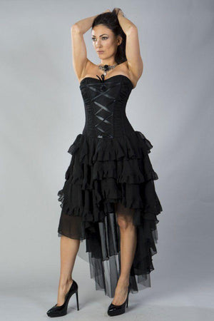 Beverly Prom Corset Dress In Black Chiffon-Burleska-Dark Fashion Clothing