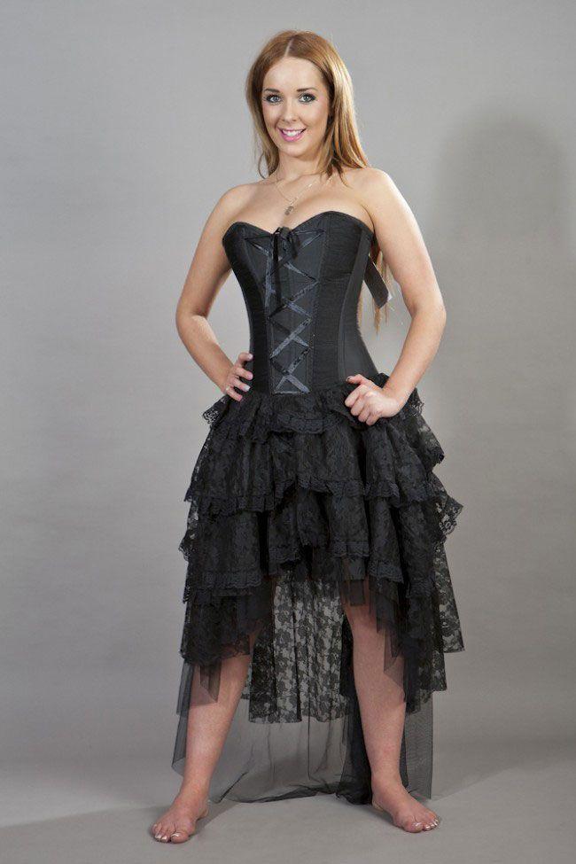 Beverly Prom Corset Dress In Black Taffeta-Burleska-Dark Fashion Clothing