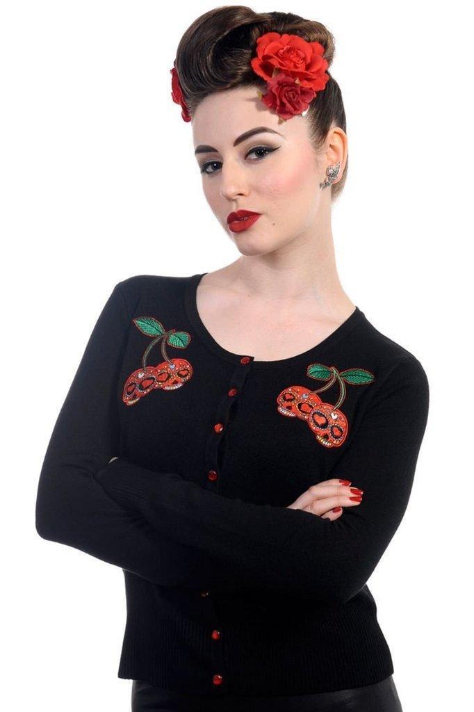 Black Cherry Skulls Cardigan-Banned-Dark Fashion Clothing