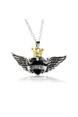 Black Heart Wings Crown Love Pendant and Necklace - Amira-Dr Faust-Dark Fashion Clothing