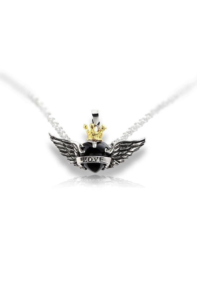 Black Heart Wings Crown Love Pendant and Necklace - Amira-Dr Faust-Dark Fashion Clothing