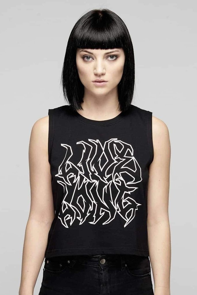 Black Live Long Metal Logo Crop Vest-Long Clothing-Dark Fashion Clothing