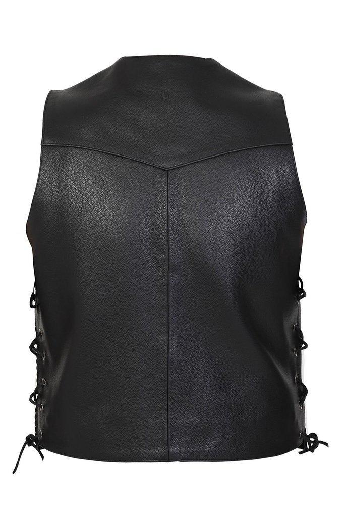 Black or Brown Leather Fish Hook Buckle & Braid Waistcoat - Buckle Cut-Off-Skintan Leather-Dark Fashion Clothing