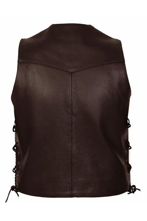 Black or Brown Leather Fish Hook Buckle & Braid Waistcoat - Buckle Cut-Off-Skintan Leather-Dark Fashion Clothing