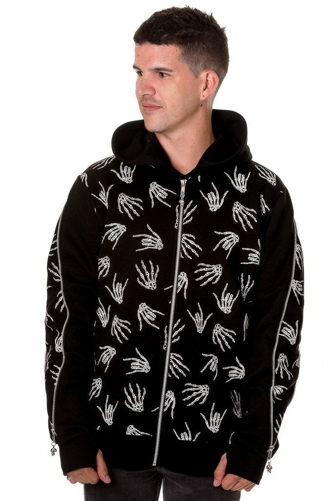 Black Skeleton Hands Hoodie-Banned-Dark Fashion Clothing