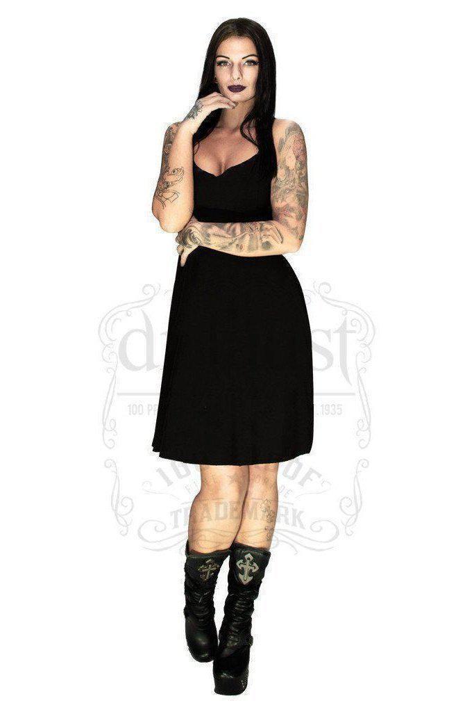 Black Wings Raw Silk Midi Dress - Angelique-Dr Faust-Dark Fashion Clothing