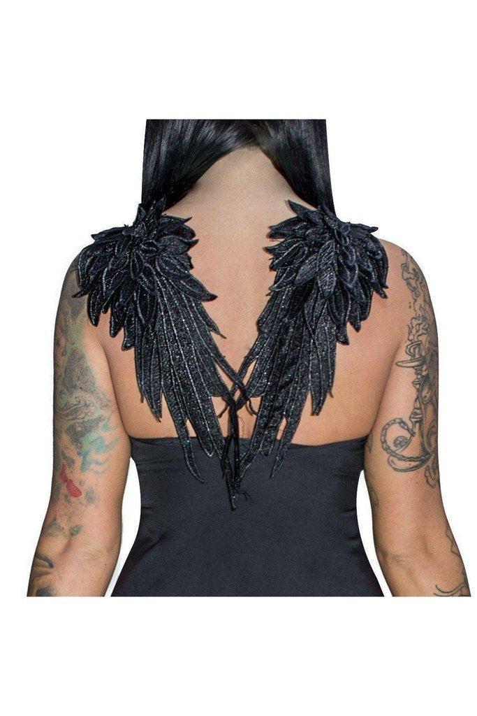 Black Wings Raw Silk Mini Dress - Angelique-Dr Faust-Dark Fashion Clothing