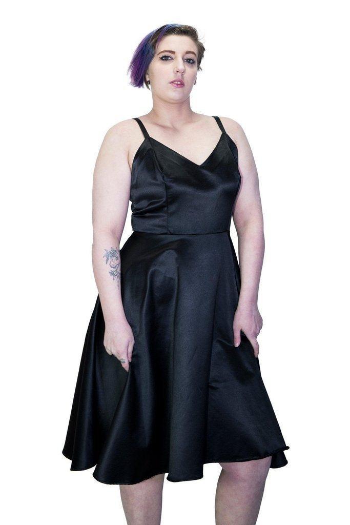 Black Wings Raw Silk Plus Size Midi Dress - Angelique-Dr Faust-Dark Fashion Clothing