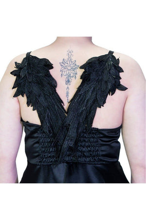 Black Wings Raw Silk Plus Size Midi Dress - Angelique-Dr Faust-Dark Fashion Clothing