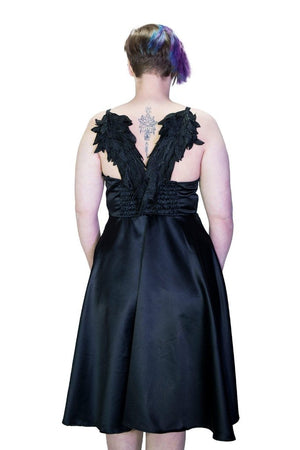 Black Wings Raw Silk Plus Size Midi Dress - Angelique-Dr Faust-Dark Fashion Clothing