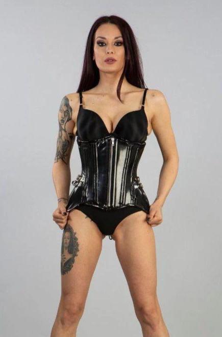 Blade Zip Underbust Corset In Solid Black PVC-Burleska-Dark Fashion Clothing