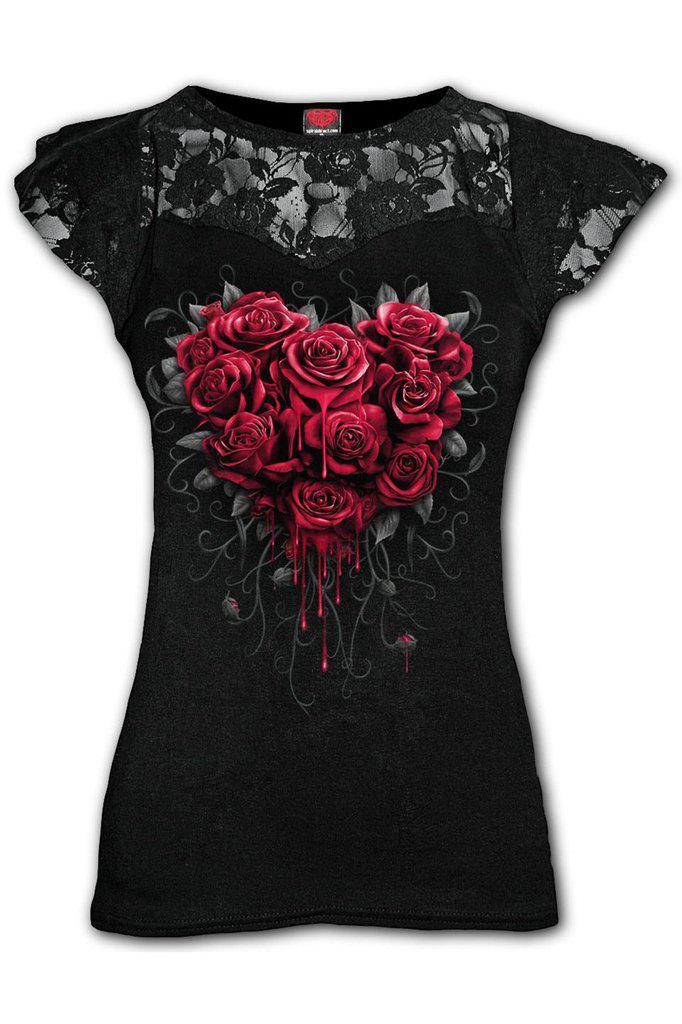 Bleeding Heart - Lace Layered Cap Sleeve Top Black-Spiral-Dark Fashion Clothing