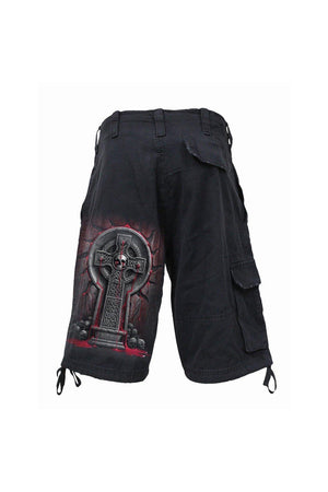 Bleeding Souls - Vintage Cargo Shorts Black-Spiral-Dark Fashion Clothing