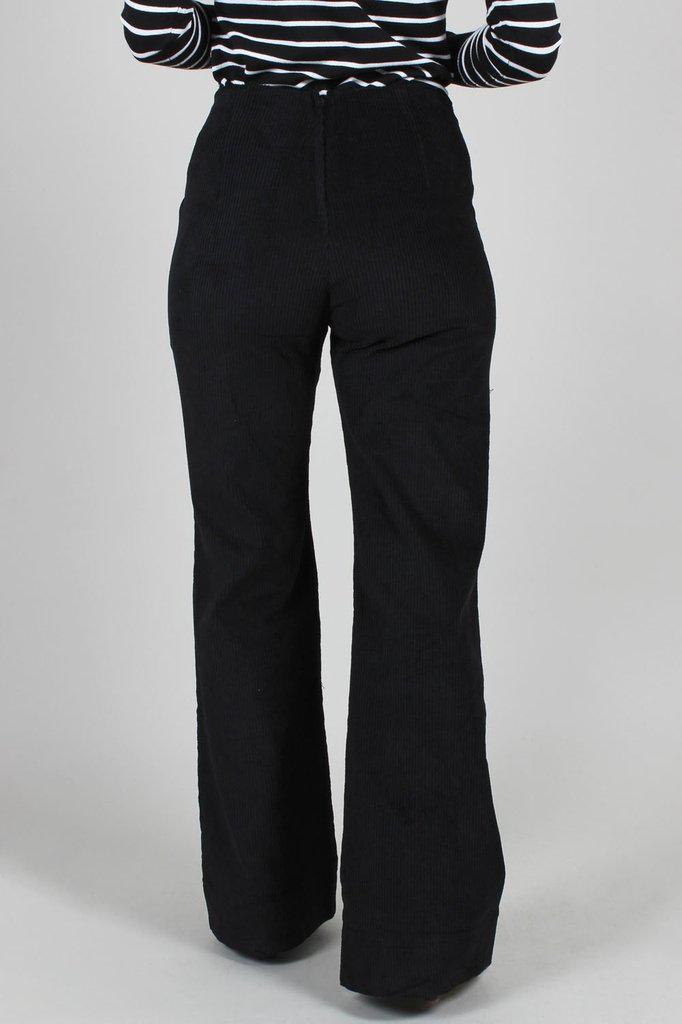 Blith Black Corduroy High-Waisted Trousers-Voodoo Vixen-Dark Fashion Clothing