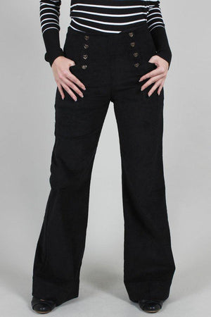 Blith Black Corduroy High-Waisted Trousers-Voodoo Vixen-Dark Fashion Clothing