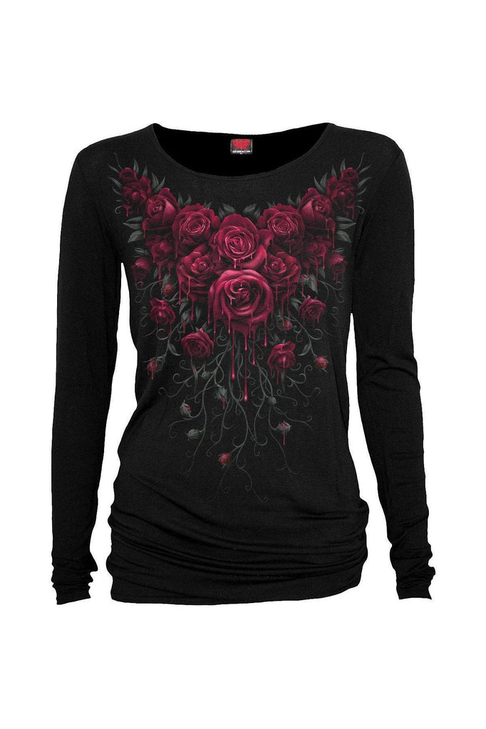 Blood Rose - Baggy Top Black-Spiral-Dark Fashion Clothing