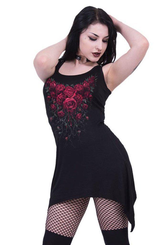 Blood Rose - Goth Bottom Camisole Dress Black-Spiral-Dark Fashion Clothing