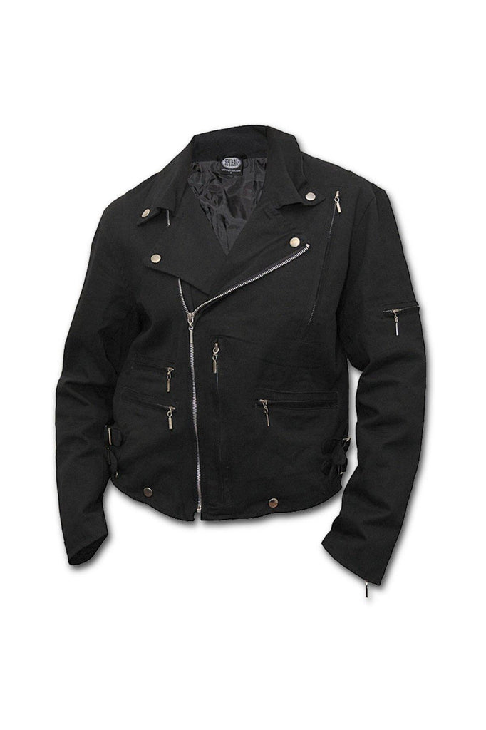 Bone Finger - Lined Biker Jacket Black-Spiral-Dark Fashion Clothing