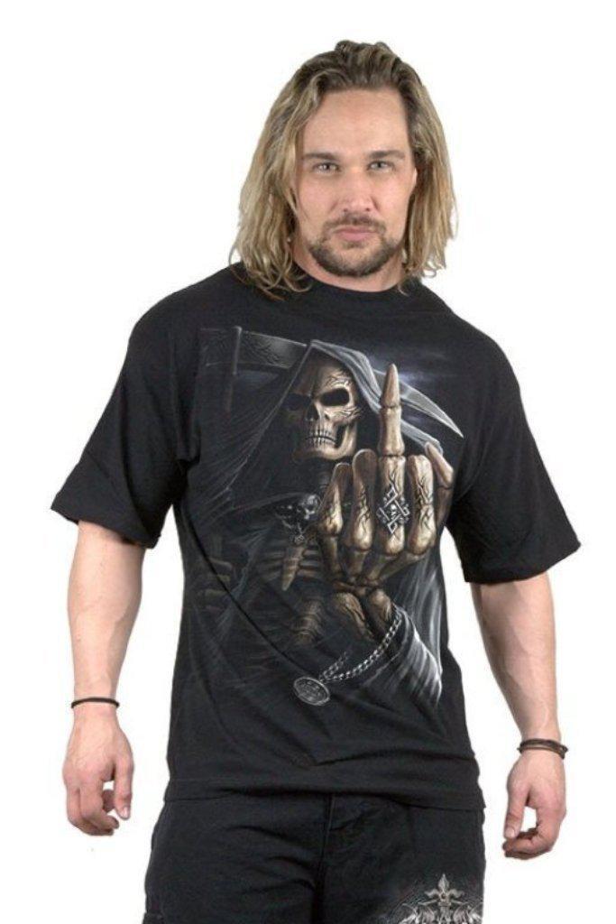 Bone Finger - T-Shirt Black-Spiral-Dark Fashion Clothing