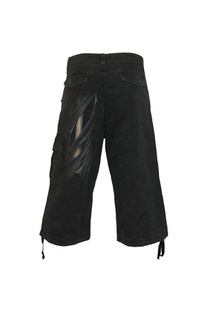 Bone Rips - Vintage Cargo Shorts 3/4 Long Black-Spiral-Dark Fashion Clothing