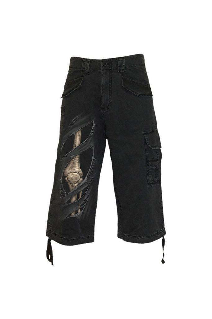 Bone Rips - Vintage Cargo Shorts 3/4 Long Black-Spiral-Dark Fashion Clothing