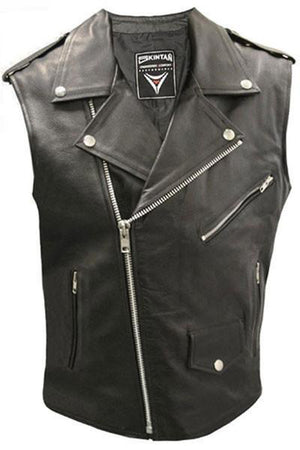 Brando Sleeveless Biker Vest - Skintan Leather-Skintan Leather-Dark Fashion Clothing